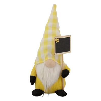 10" Yellow Gingham Hat Springtime Gnome with Chalk Board