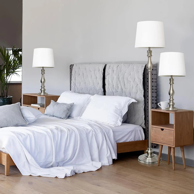 Lalia Home Classic Brushed Steel Table and Floor Lamp Set