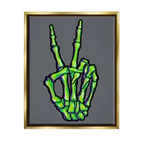 Stupell Industries Green Skeleton Peace Hand Framed Floater Canvas Wall Art