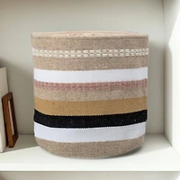 Hello Honey® 16" White, Brown & Pink Striped Round Woven Fabric Basket