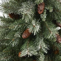 3.5ft. Unlit Snowed French Alps Mountain Pine Artificial Christmas Tree with Pinecones in Metal Planter