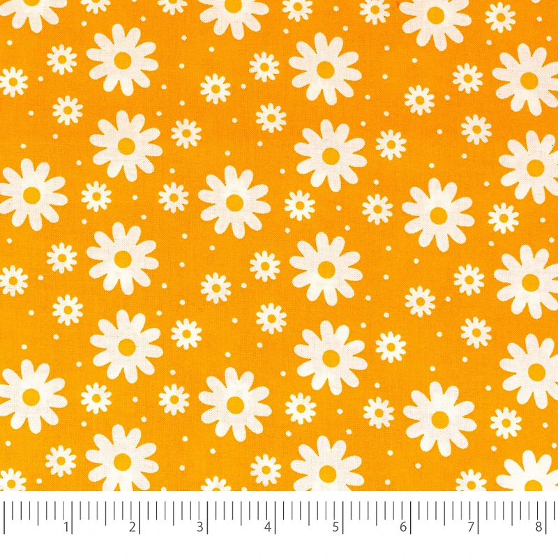 SINGER Small White Flowers on Yellow Cotton Fabric