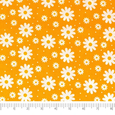 SINGER Small White Flowers on Yellow Cotton Fabric