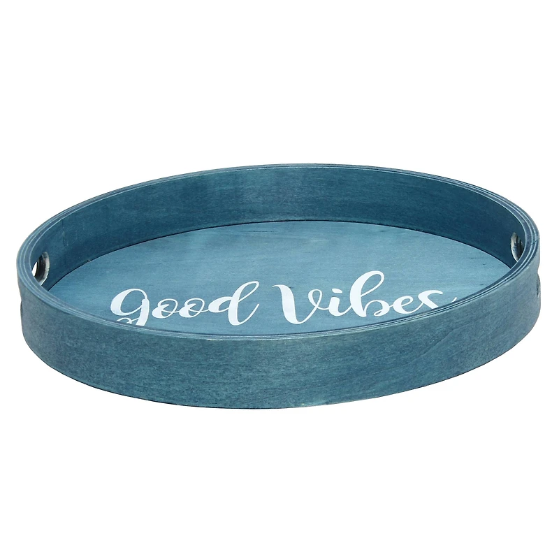 Elegant Designs™ 13.8" Round Good Vibes Serving Tray with Handles