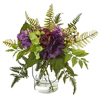 14” Hydrangea & Berry Arrangement in Glass Vase