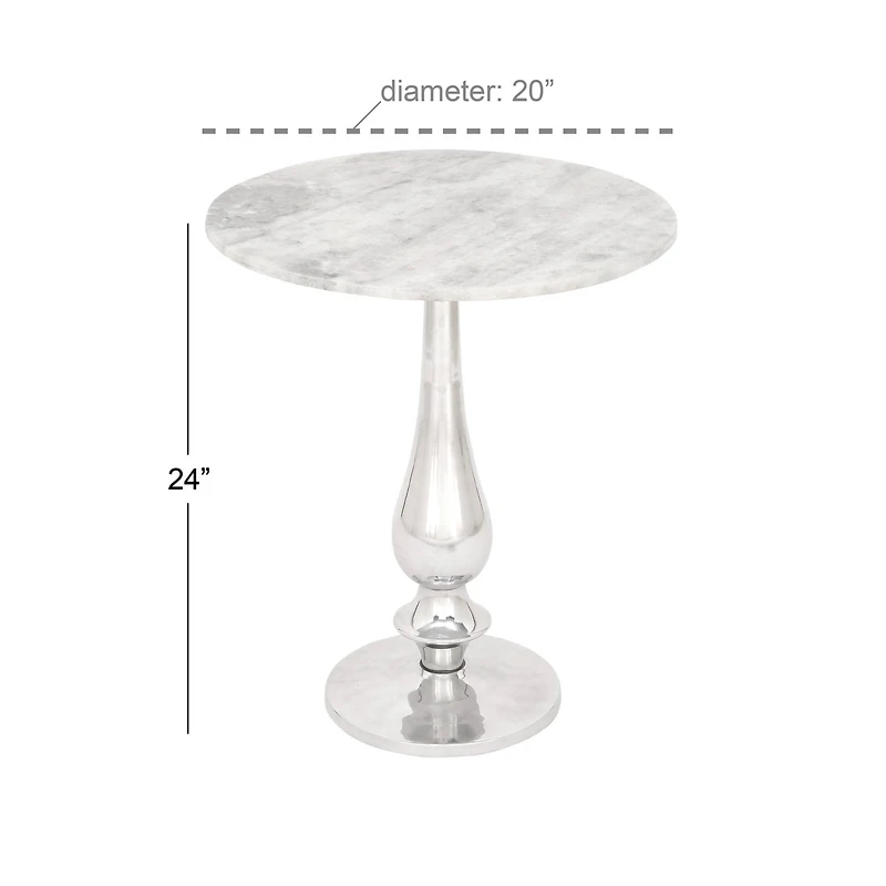 2ft. White Marble and Aluminum Traditional Accent Table