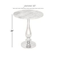 2ft. White Marble and Aluminum Traditional Accent Table
