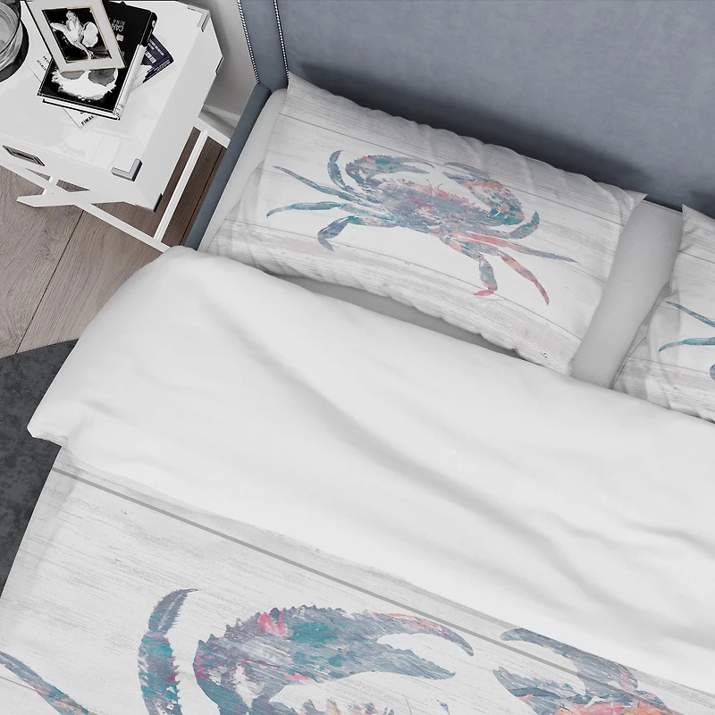 Designart 'Pink Crab Ocean Life' Coastal Bedding Set