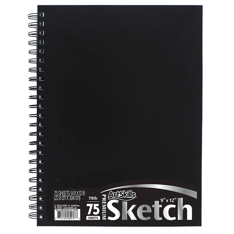 ArtSkills® Black Spiral Sketchbook with Perforated Pages, 9" x 12"
