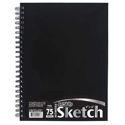 ArtSkills® Black Spiral Sketchbook with Perforated Pages, 9" x 12"