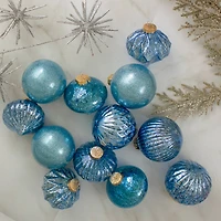 12ct. 3.75" Teal Blue 3-Finish Glass Ornaments