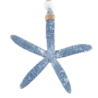 Blue Wood Starfish Handmade Dimensional Wall Décor with Beaded Hanging Rope, Set 3