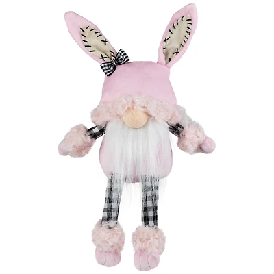 12" Pink Bunny Ears Sitting Easter Gnome with Dangling Legs