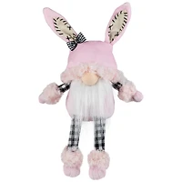 12" Pink Bunny Ears Sitting Easter Gnome with Dangling Legs