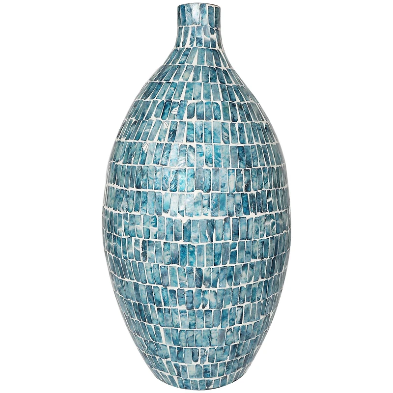 22" Blue Mother of Pearl Handmade Mosaic Inspired Vase
