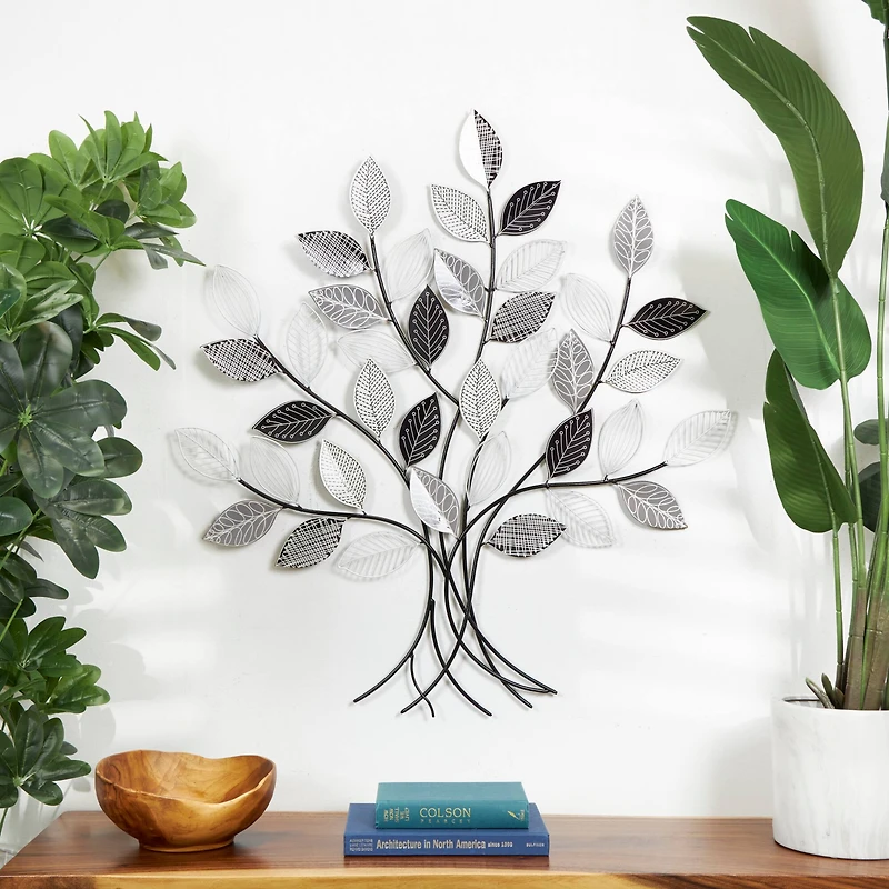 Black Metal Tree Wall décor with Various Patterned Leaves
