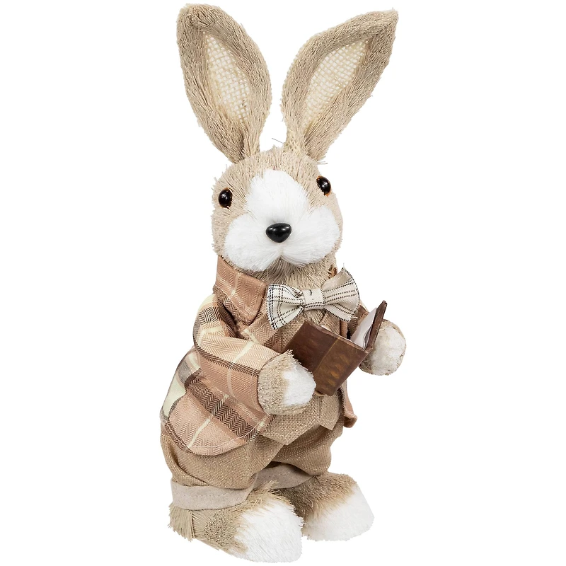 12" Beige Boy Easter Rabbit Figurine with Plaid Jacket