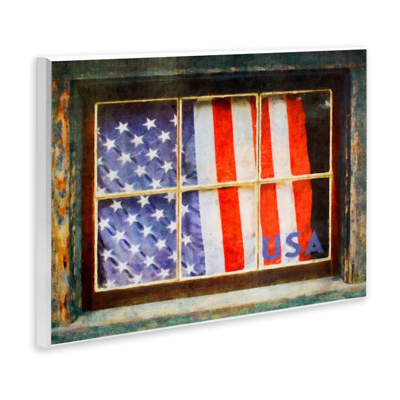 Stupell Industries Patriotic American Flag Rustic Window Festive Home Wall Plaque Art