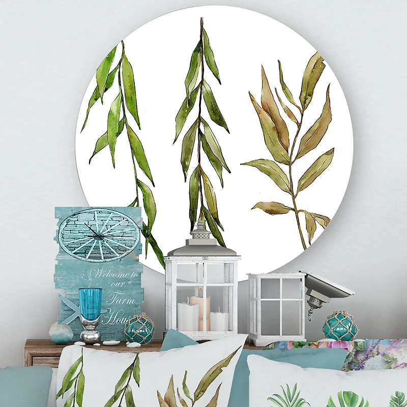 Designart - Three Willow Branches - Farmhouse Metal Circle Wall Art