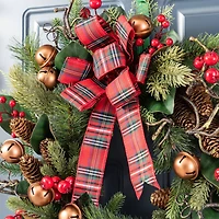 Glitzhome® 24"D Christmas Bell, Pinecone & Berry Bow Wreath