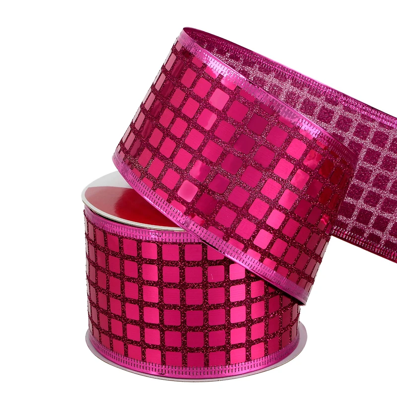 2.5" x 18ft. Hot Pink Disco Wired Metallic Ribbon by Celebrate It®