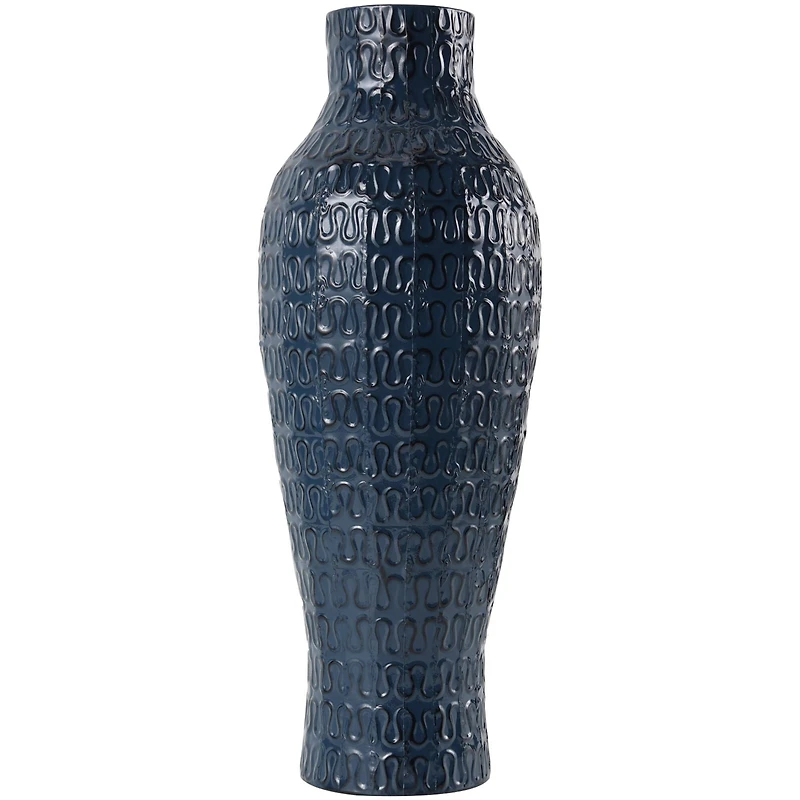 24" Dark Blue Metal Dimensional Textured Vase