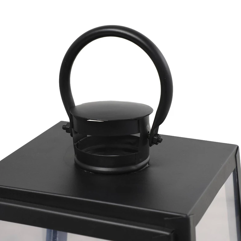 Tall Black Minimalist Metal Candle Lantern Set with Ring Handles