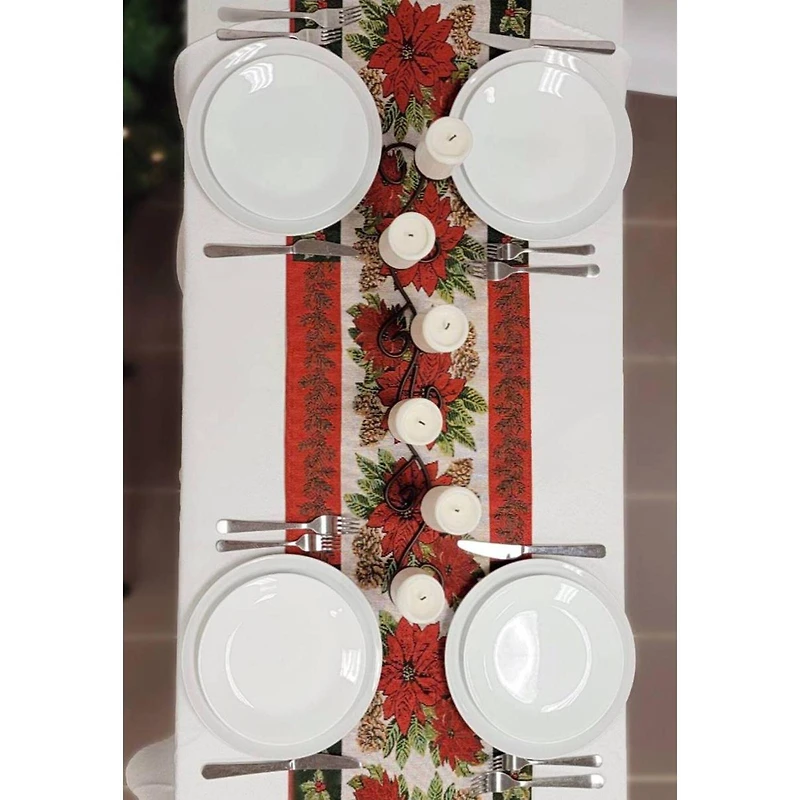 Wizardi 13.75" x 67" Poinsettia Christmas Table Runner