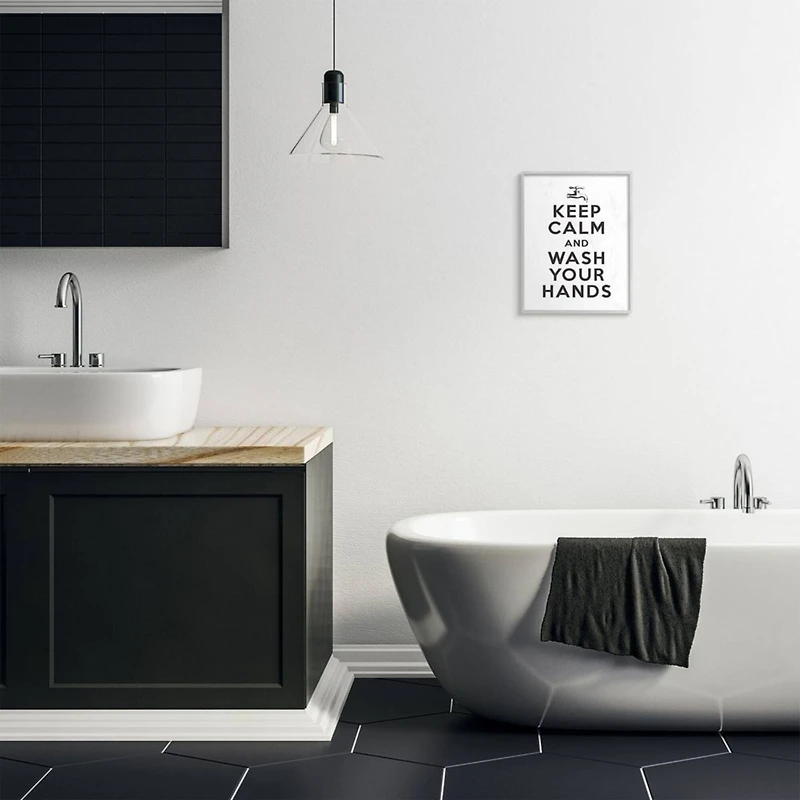 Stupell Industries Keep Calm & Wash Your Hands Wall Art in Gray Frame