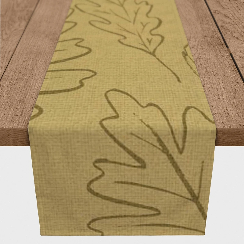 72'' Mustard Yellow Large Leaf Pattern Cotton Twill Runner
