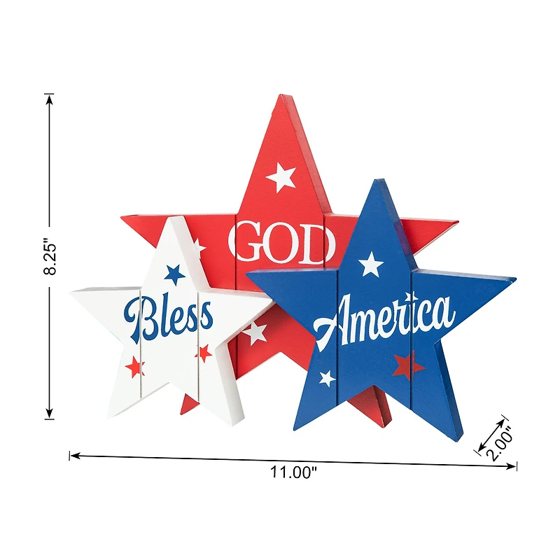 Glitzhome® 11" Wooden Patriotic America Stars Table Décor
