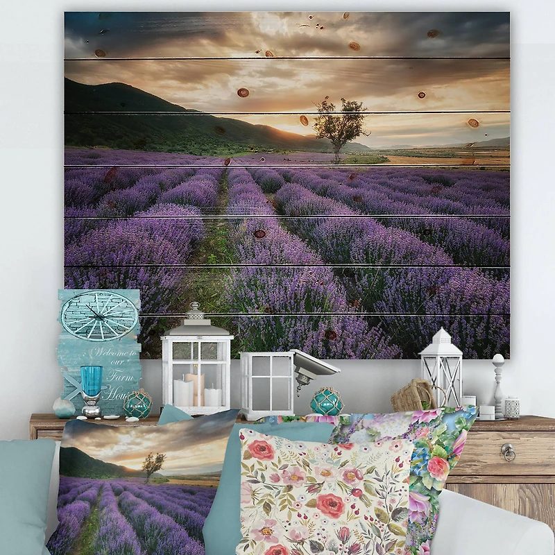 Designart - Sunrise & Dramatic Clouds Over Lavender Field VII