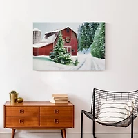Painted, Snowy Red Barn 30x20 Canvas Wall Art