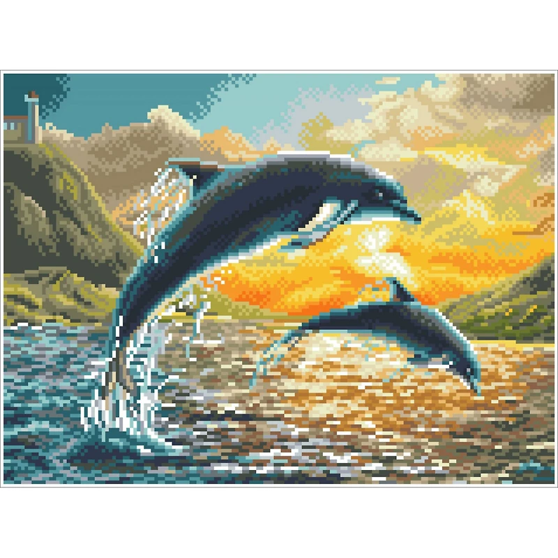 Diamond Dotz® Intermediate Dolphin Sunset Pre-Framed Diamond Painting Kit