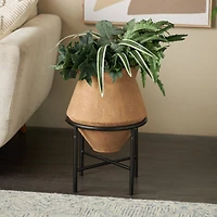 20" Brown Wide Metal Vase with Black Stand