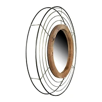 Hello Honey® Round Wall Mirror with Wood Frame and Metal Wire Surround