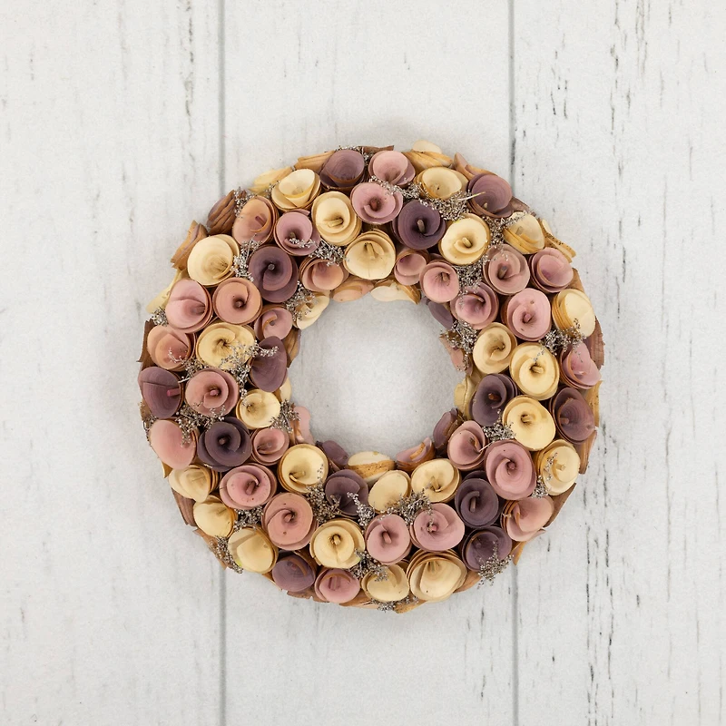12" Pink & Yellow Wooden Floral Spring Wreath