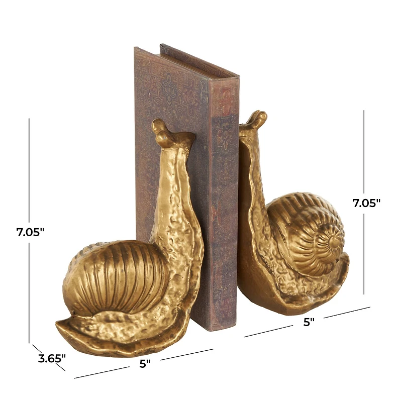 7" Gold Metal Snail Standing Bookends, 2ct.