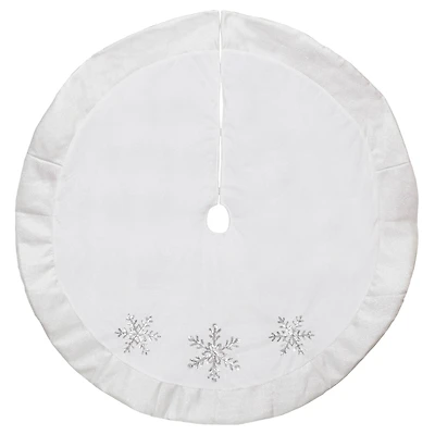 48" White and Silver Embroidered Sequin Snowflakes Tree Skirt