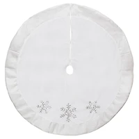 48" White and Silver Embroidered Sequin Snowflakes Tree Skirt