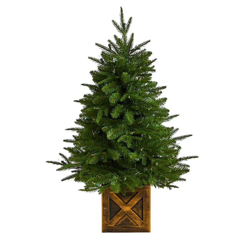 3ft. Pre-Lit Finland Fir Artificial Christmas Tree in Decorative Planter, Warm White Lights