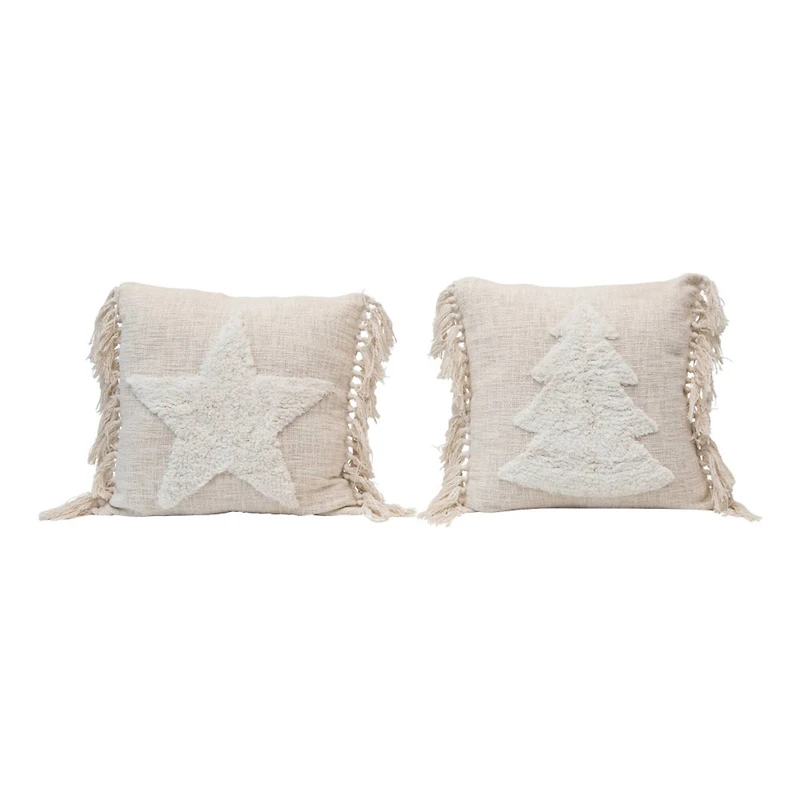 Hello Honey® Cream Cotton Blend Punch Hook Pillow with Tassels Set
