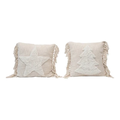 Hello Honey® Cream Cotton Blend Punch Hook Pillow with Tassels Set