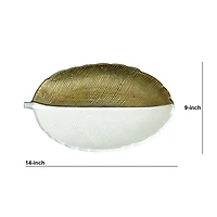 14" Gold & White Leaf Decorative Accent Tray