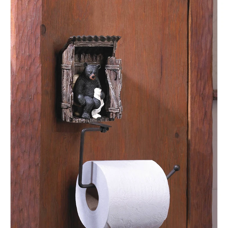 9.5" Bear Outhouse Toilet Paper Holder