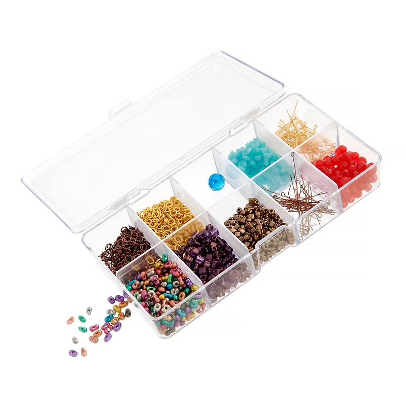 John Bead 7" Clear 10 Compartment Plastic Rectangle Box