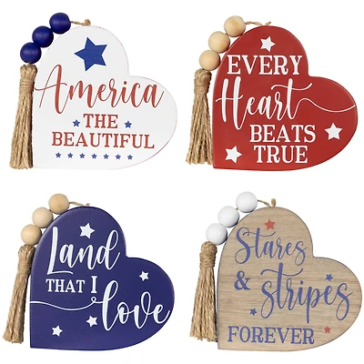 4" Patriotic Hearts Tabletop Sign Set