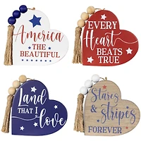 4" Patriotic Hearts Tabletop Sign Set