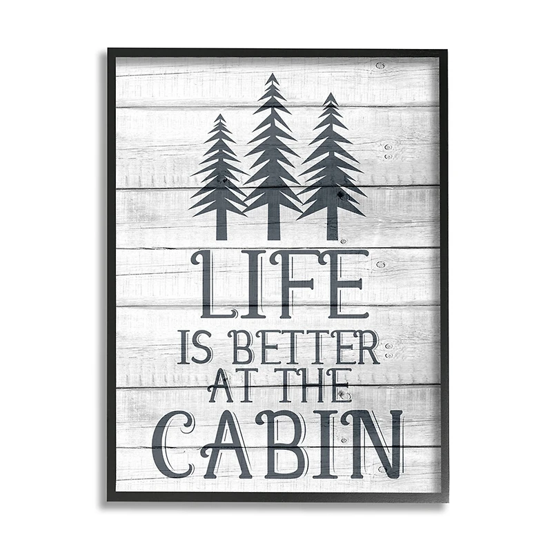 Stupell Industries Life's Better At Cabin Phrase Rural Forest Home Framed Wall Art