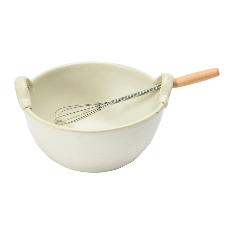 Hello Honey® 3.75" Cream Stoneware Batter Bowl & Whisk